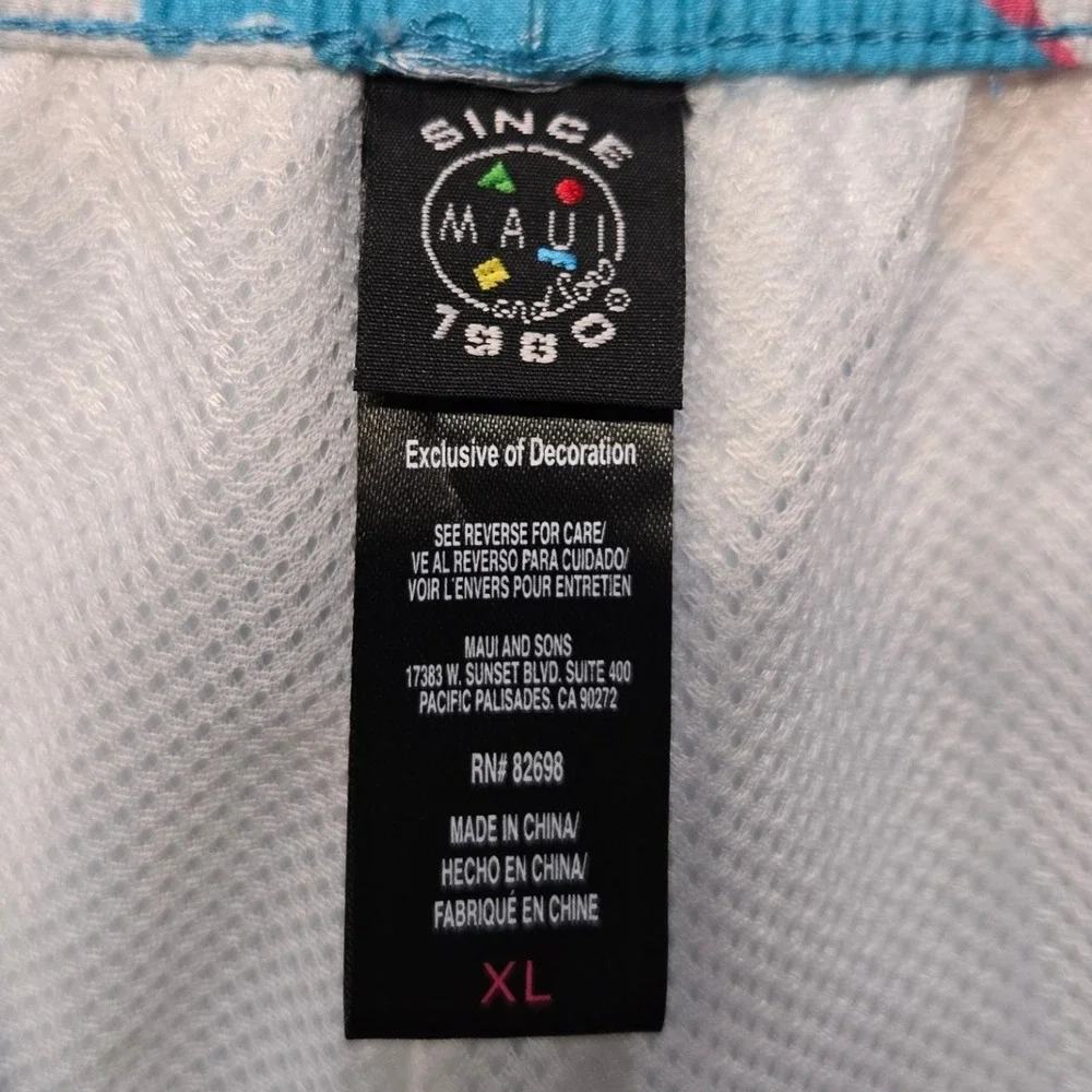 Maui & Sons Swim Trunks Pool Shorts Men Size XL Blue Retro Sport 80s Unicorn Fun